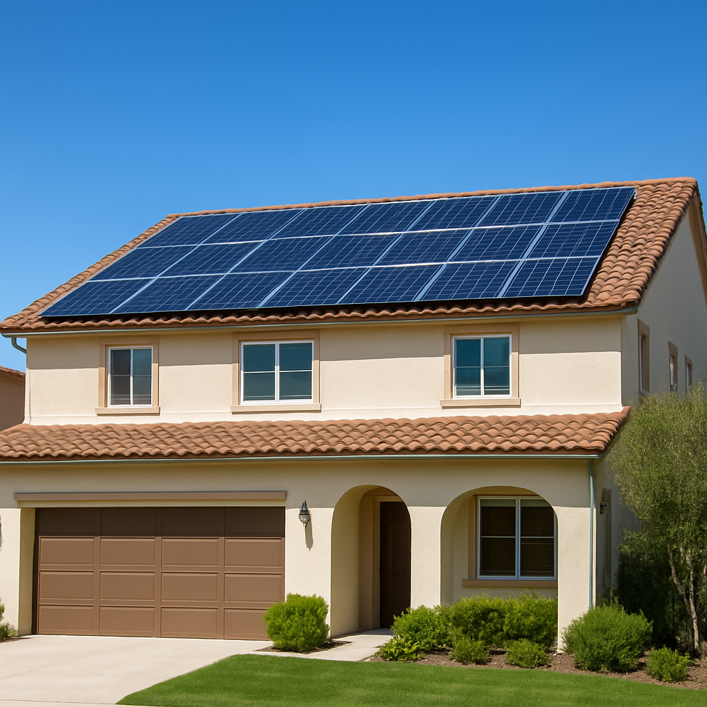 Vivienda con instalación de placas solares fotovoltaicas en el tejado
